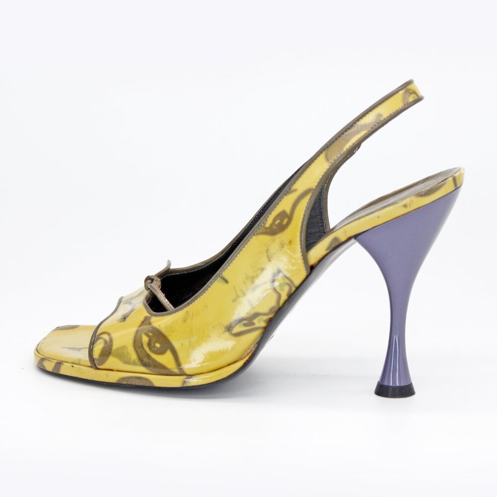 VIA SPIGA Patent Leather Women's Oil Yellow Square Toe Slingback Pumps: Size 10